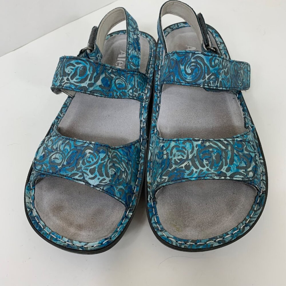 Alegria Teal Blue Floral Print Adjustable Sandals - Picture 5 of 9